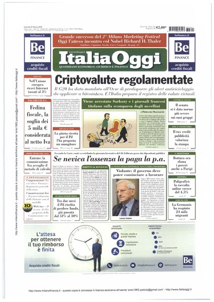 Italia oggi : quotidiano di economia finanza e politica